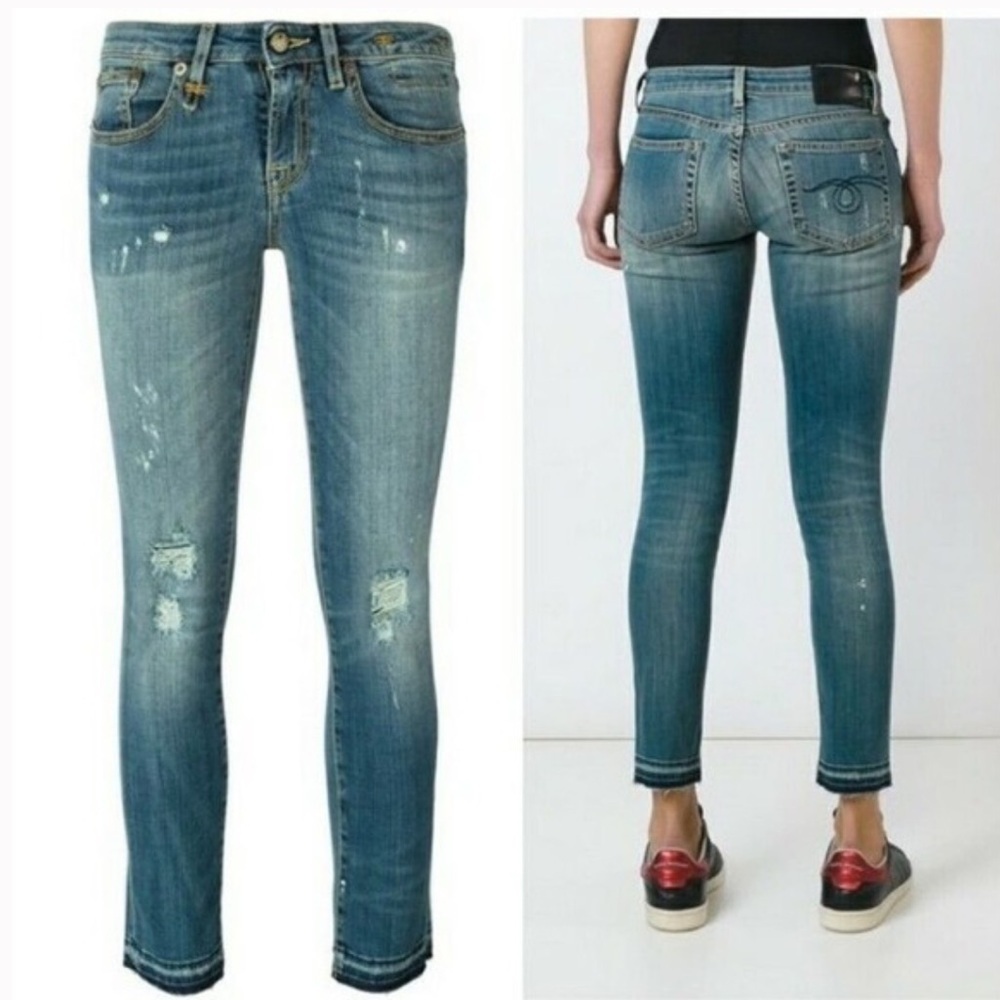 R13 Kate Skinny Jeans in Stummer Blue Sz 27 Low Rise Distressed